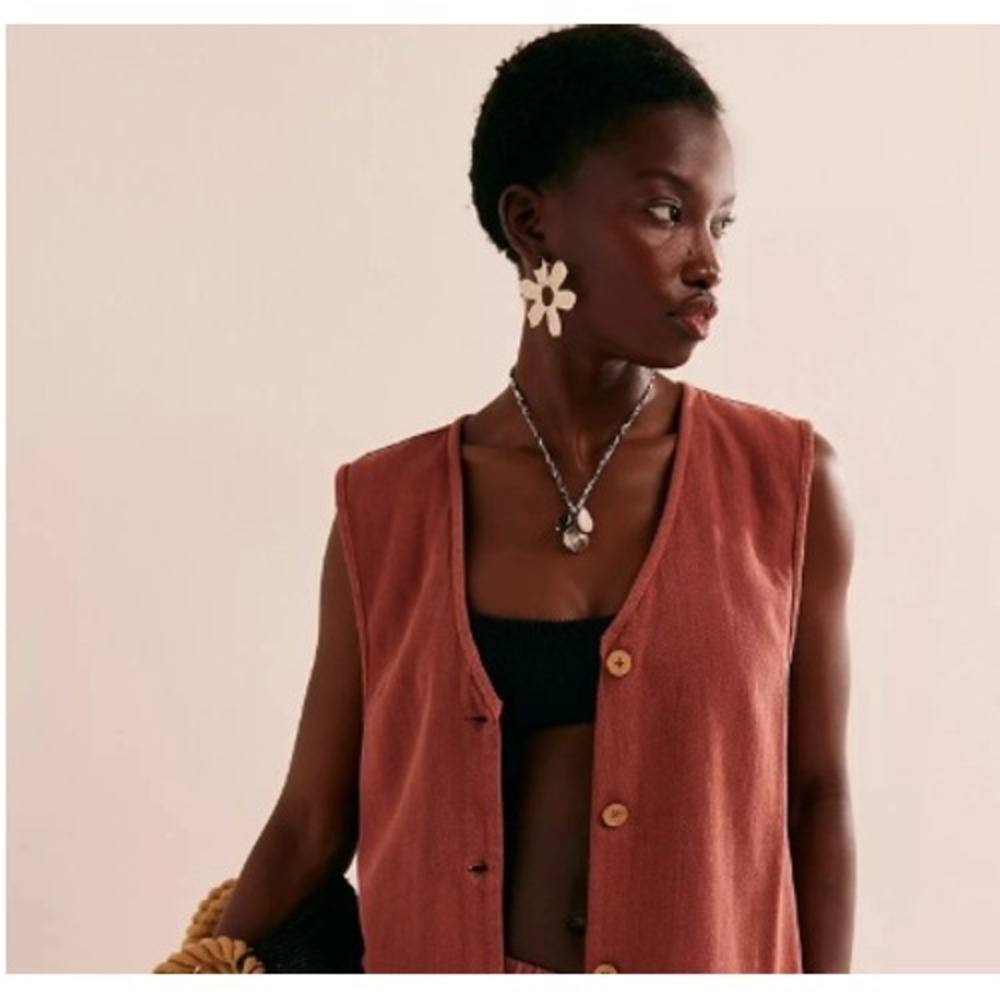 Free People Rust Brown Sleeveless Button Front Vest